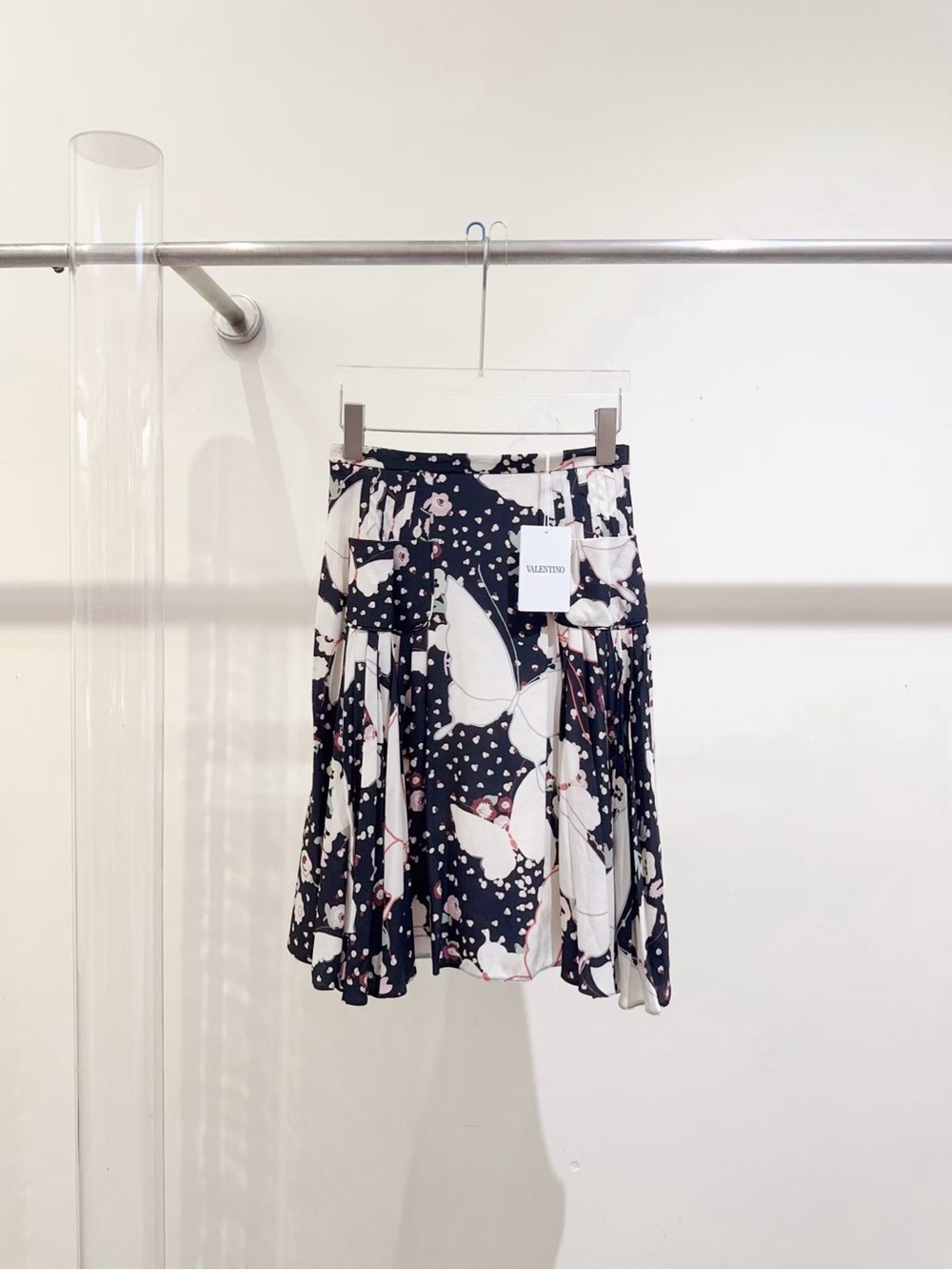 🚩steal Valentino Navy Butterfly Print Pleated Mini Skirt